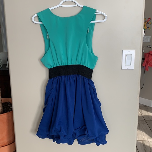 Two Tone Blue Mini Cocktail Dress - Picture 4 of 4